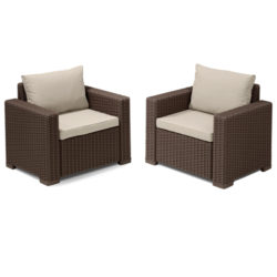 Rattan 2-Piece California Armchair Set - Brown